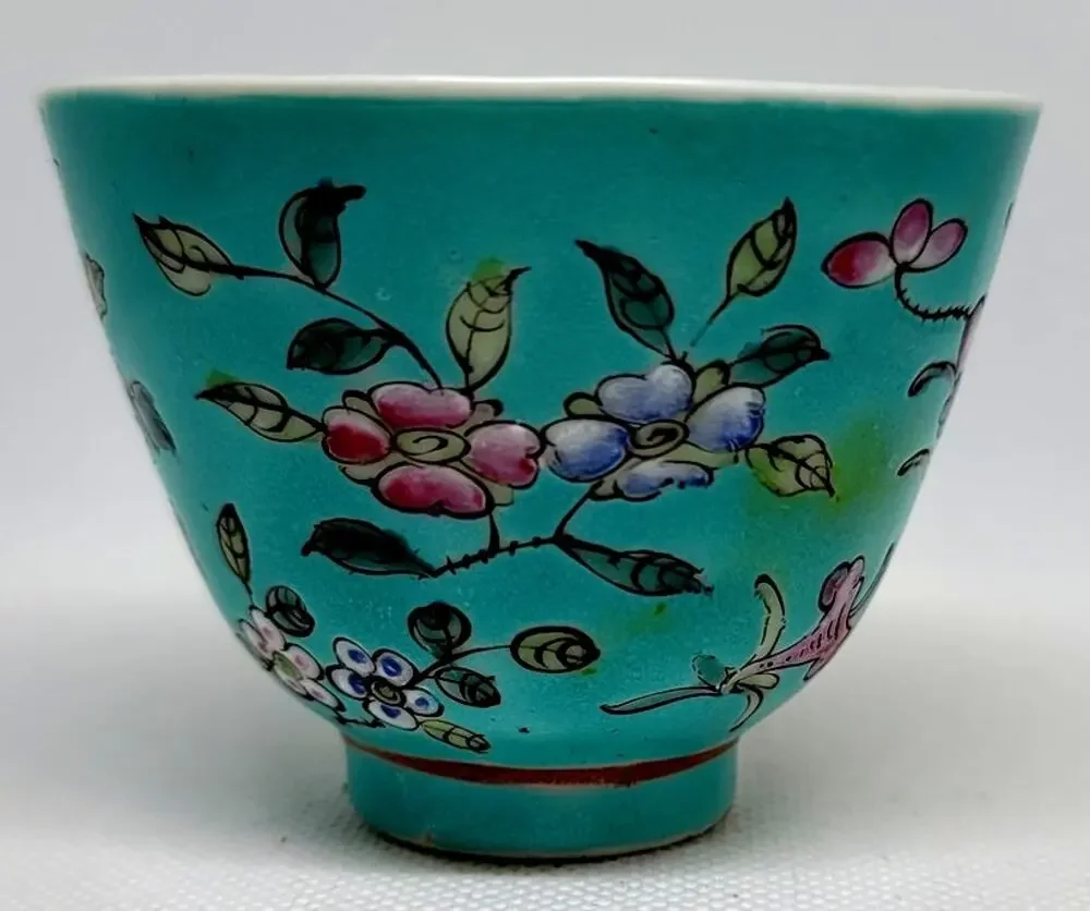 Chinese Turquoise Porcelain Bowl Famille Rose Jiangxi Province Qing Dynasty